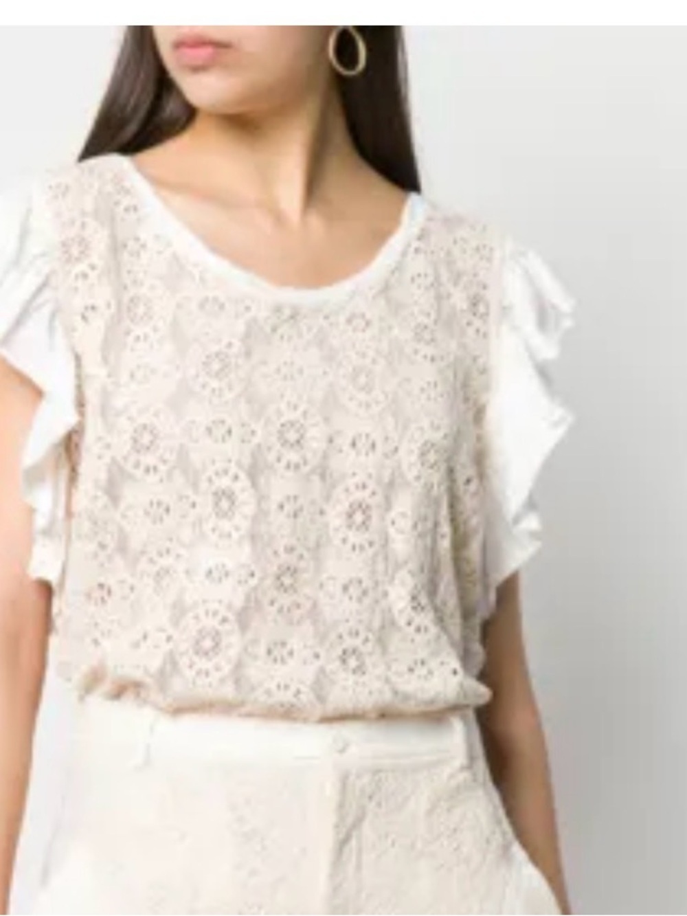 Philosophy di Lorenzo Serafini Cream Lace Ruffle-Sleeve Top